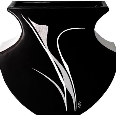Vase scwarz - Keramik mit Lederstreifen